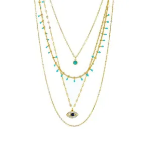 Multilayer Green Stone Eye Necklace