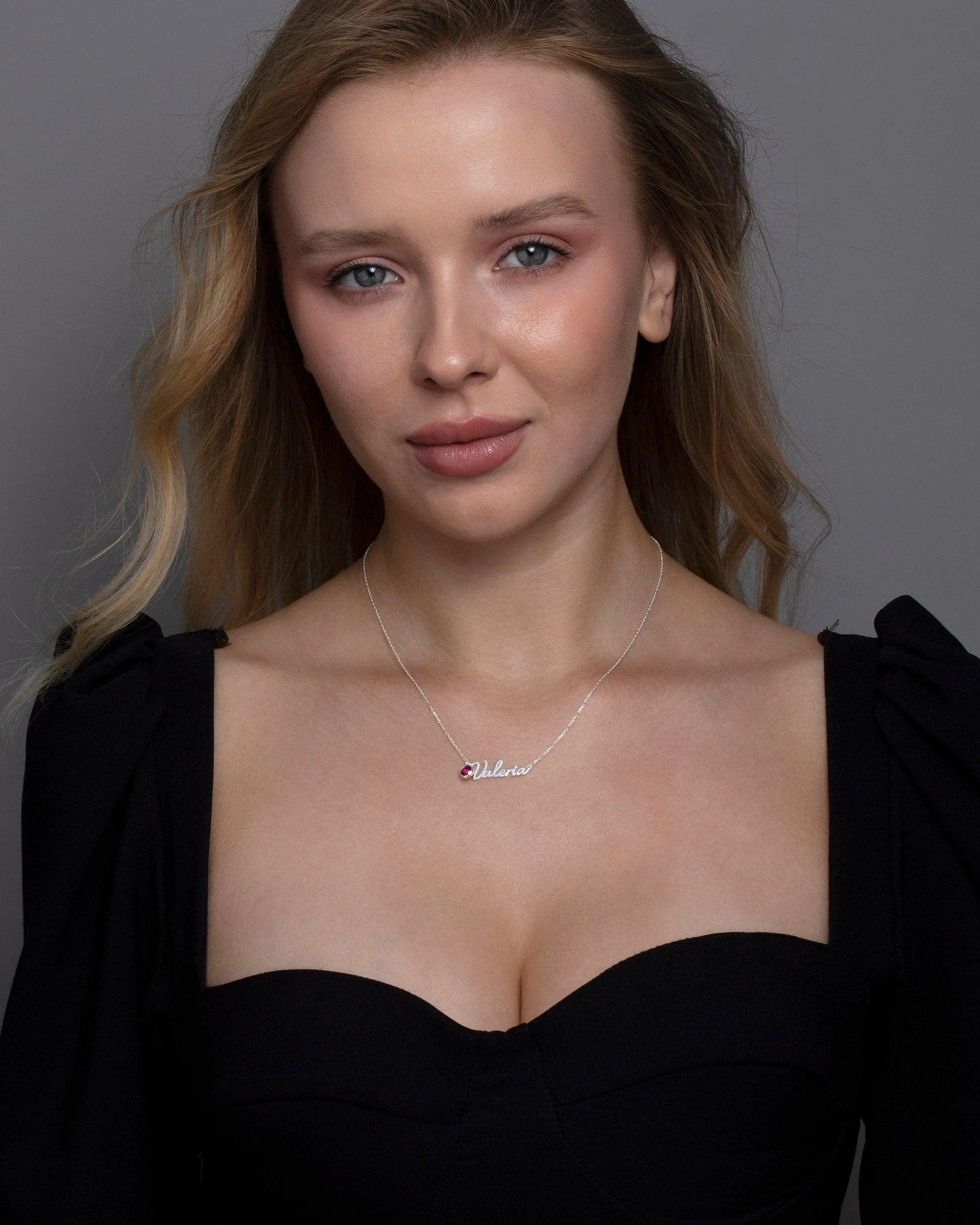 Name Necklace with Birthstone