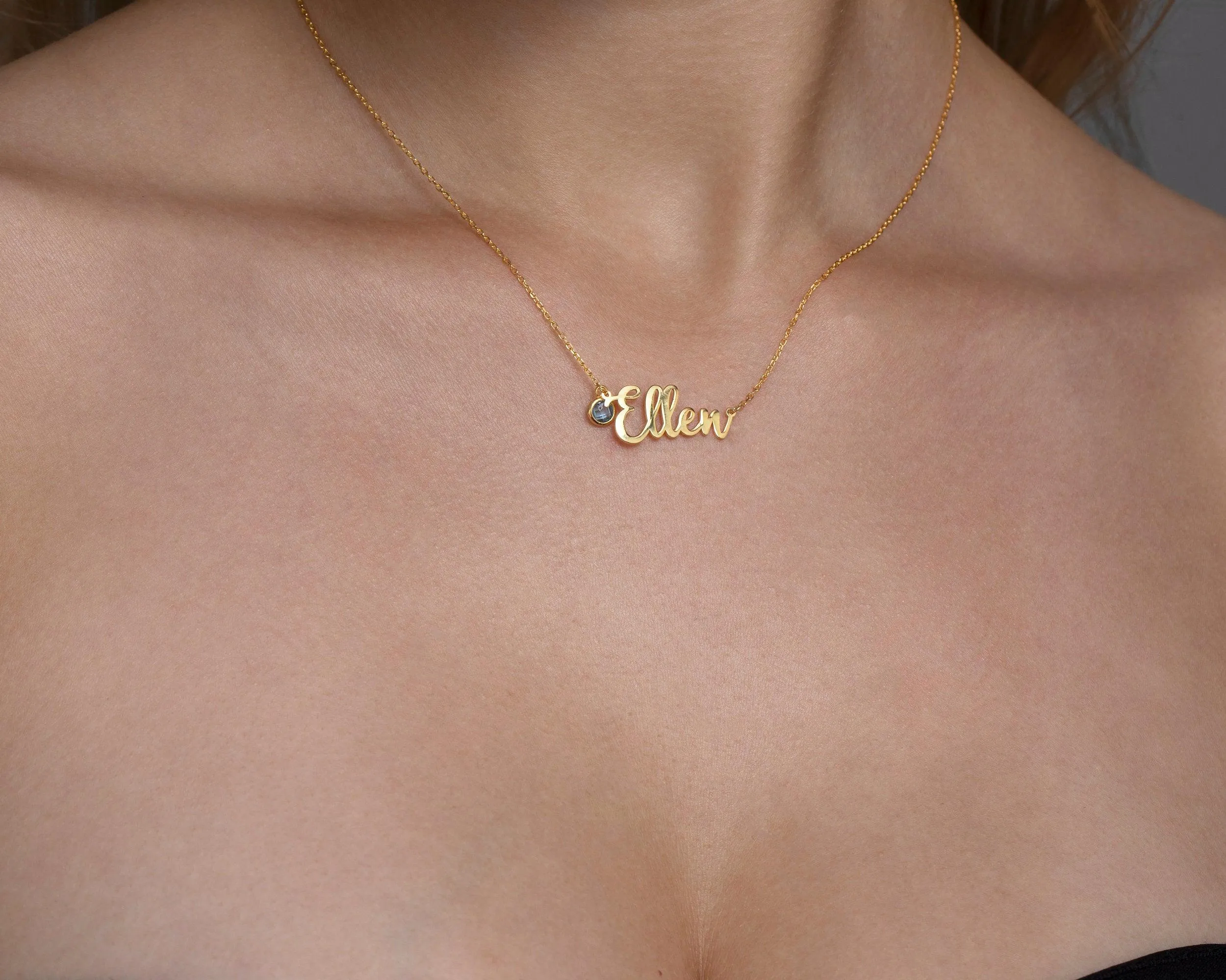 Name Necklace with Birthstone