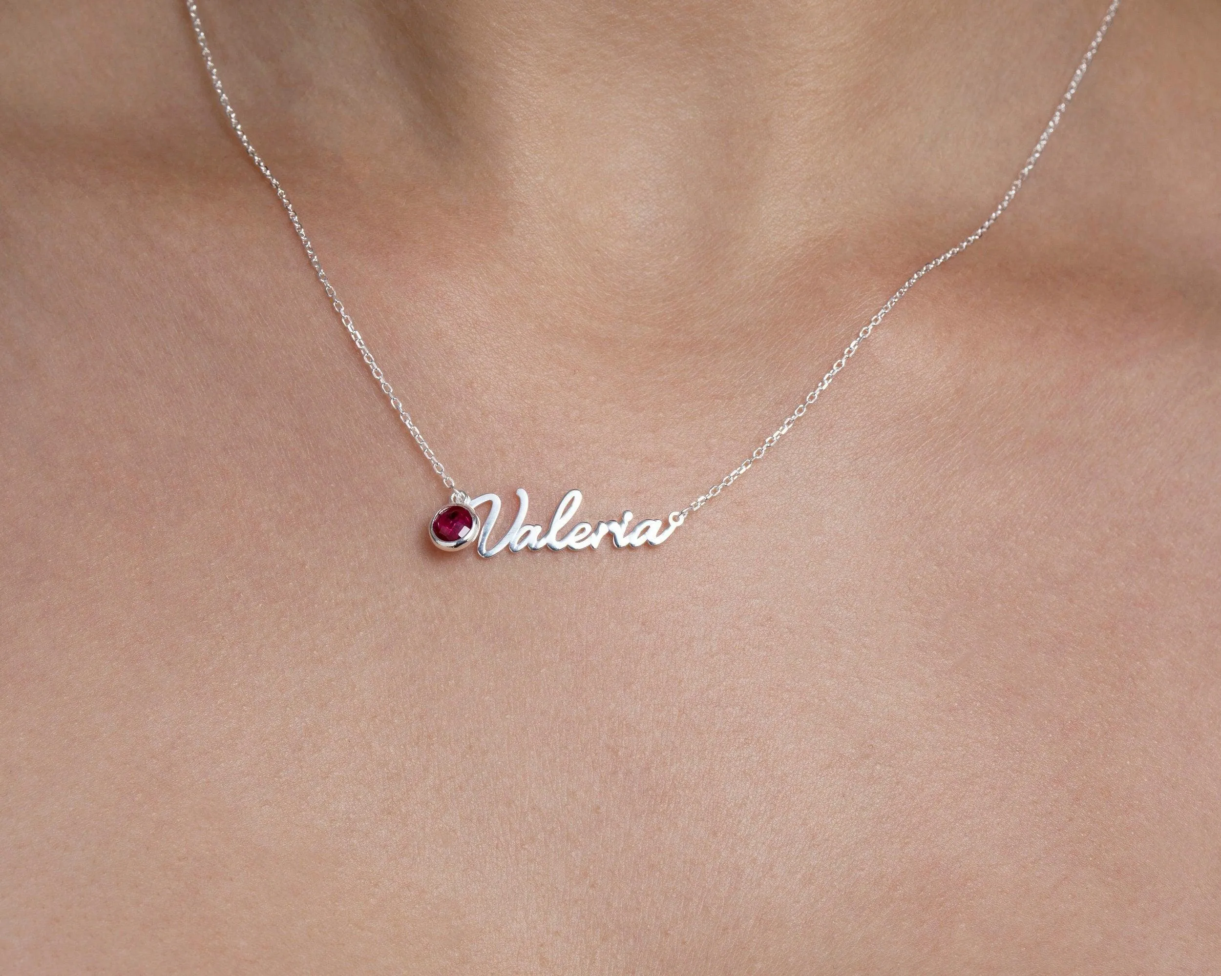 Name Necklace with Birthstone