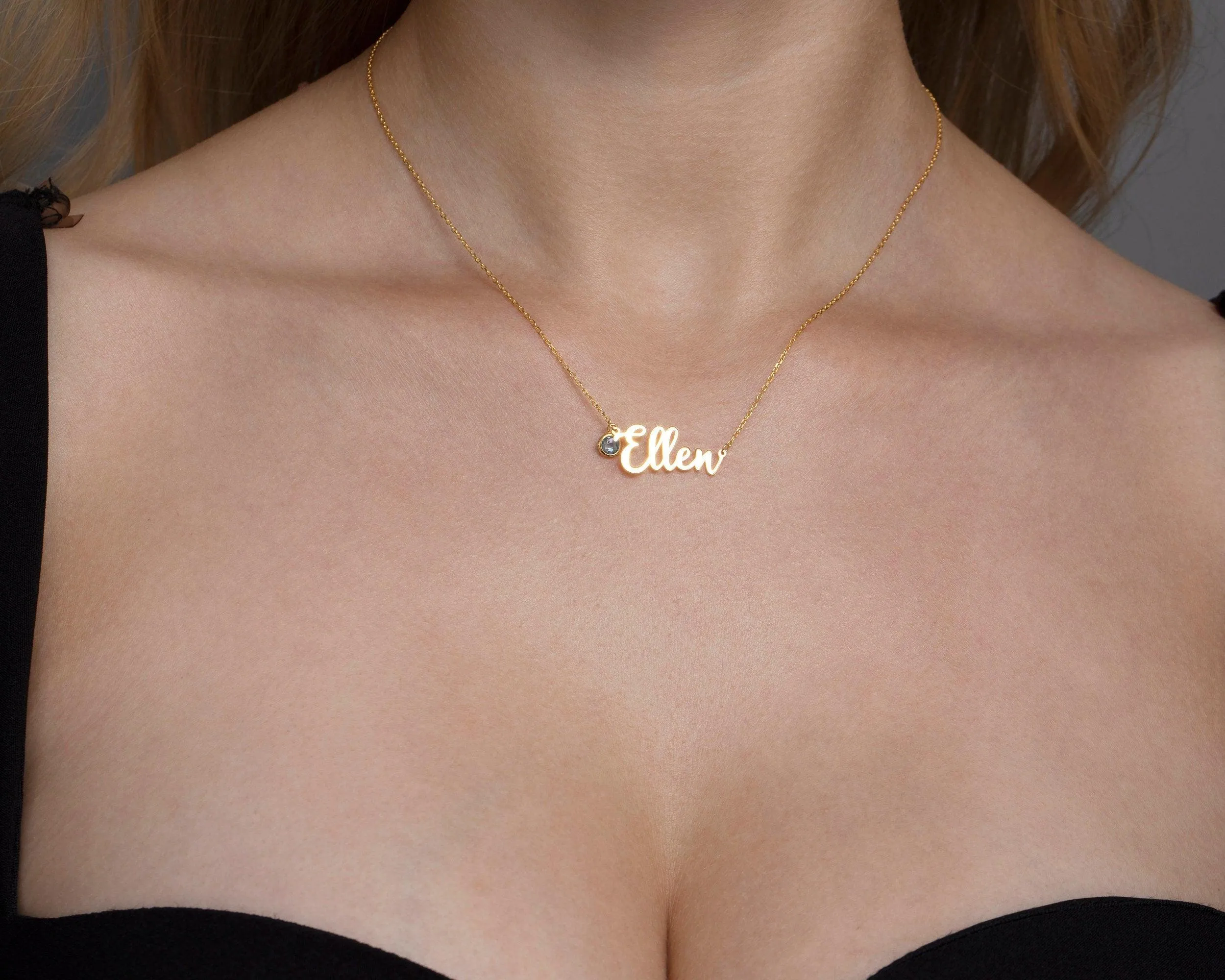 Name Necklace with Birthstone