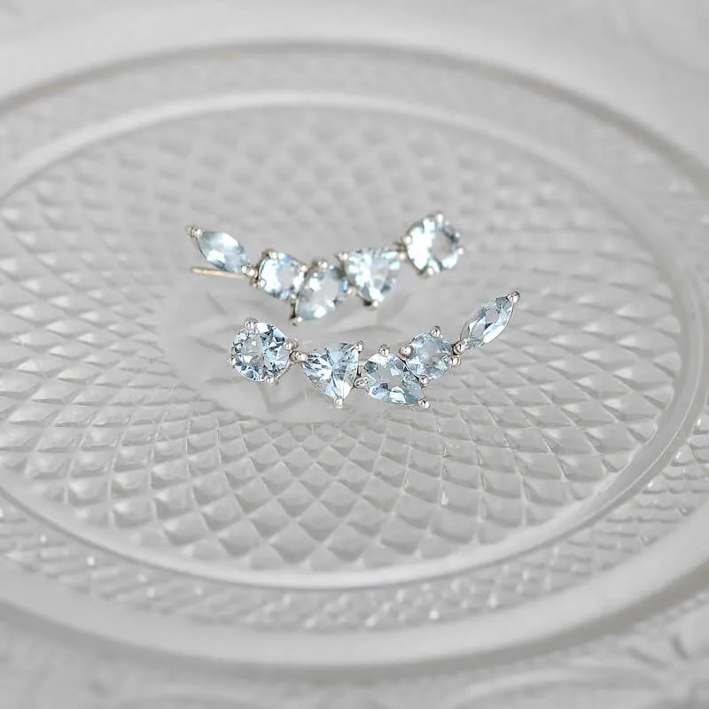 Natural Aquamarine Ear Climber Earrings