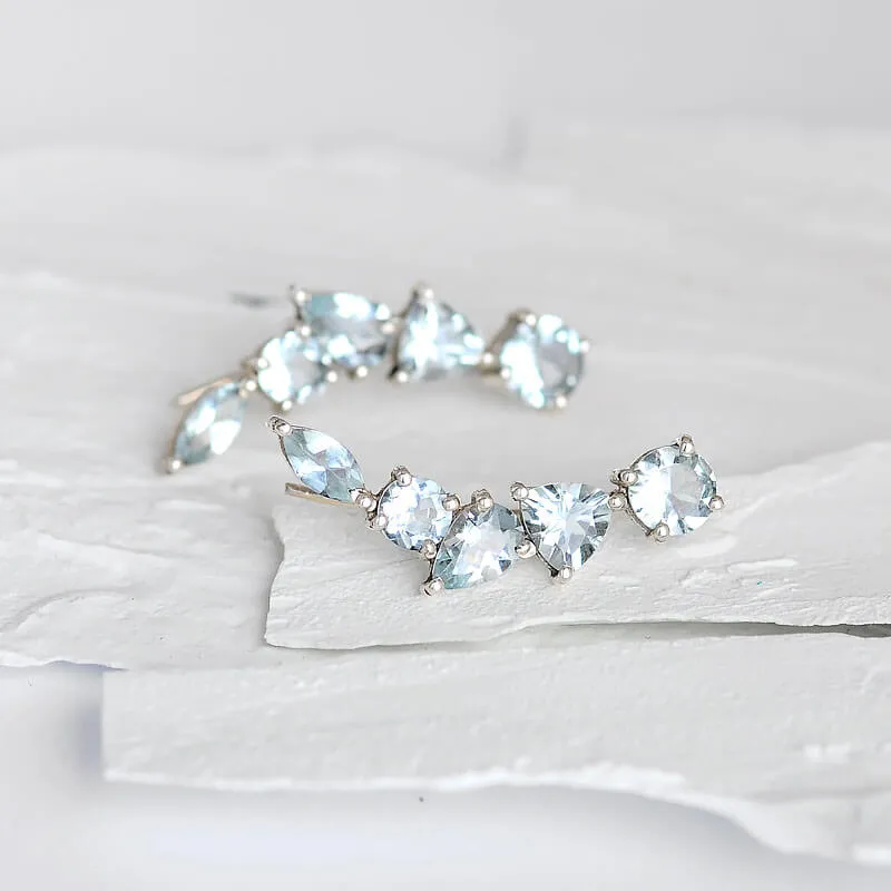 Natural Aquamarine Ear Climber Earrings