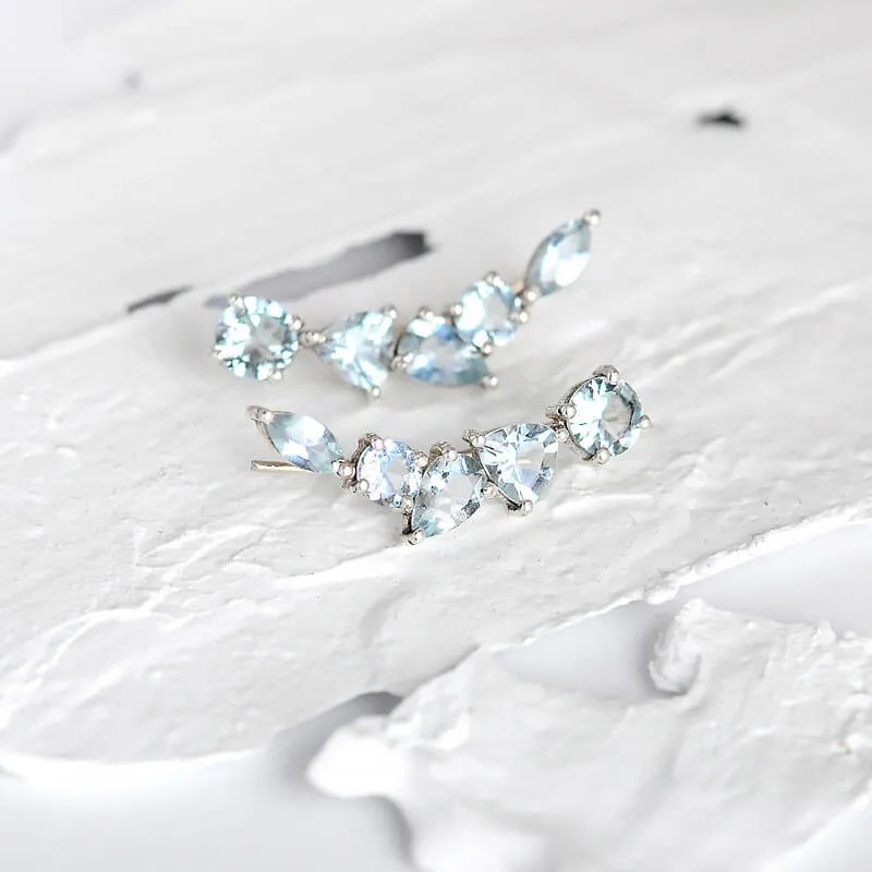 Natural Aquamarine Ear Climber Earrings