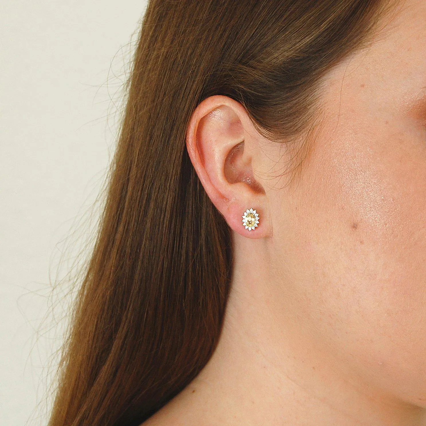 Natural Citrine Stud Earrings with simulated Diamond