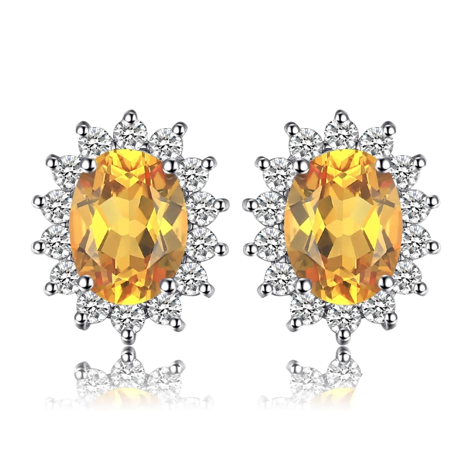 Natural Citrine Stud Earrings with simulated Diamond