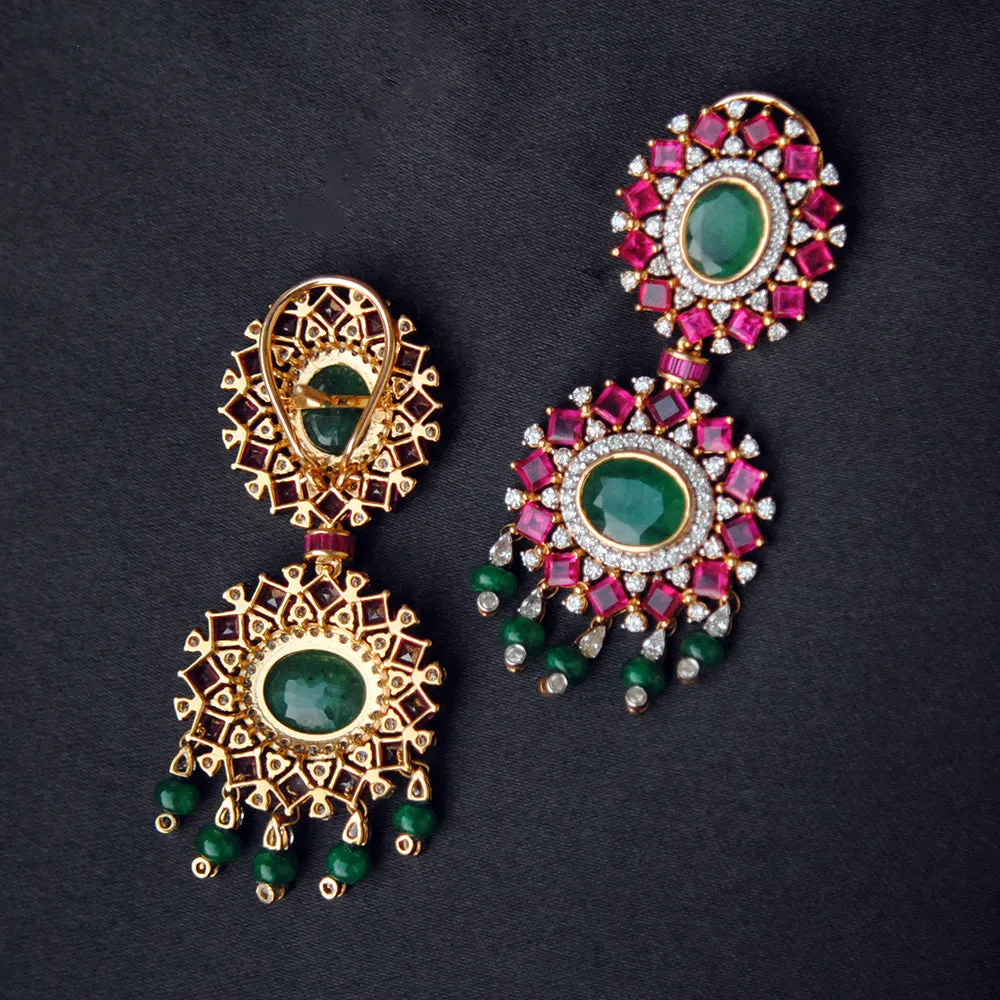 Natural Emerald, Ruby and Diamond Statement Earrings