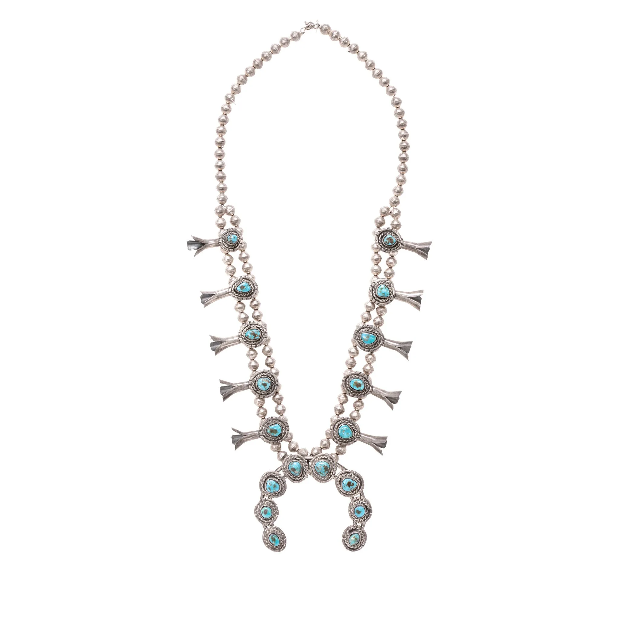Navajo Kingman Squash Blossom Necklace