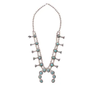 Navajo Kingman Squash Blossom Necklace