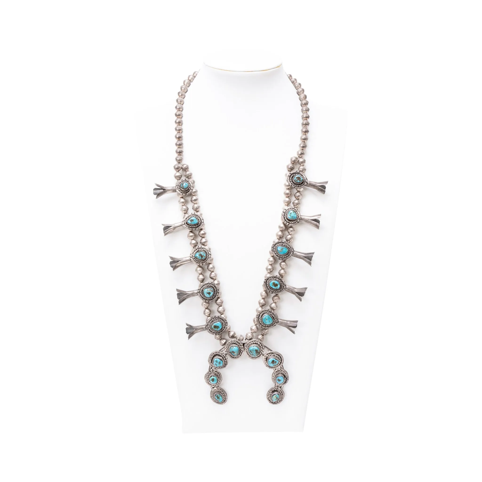 Navajo Kingman Squash Blossom Necklace
