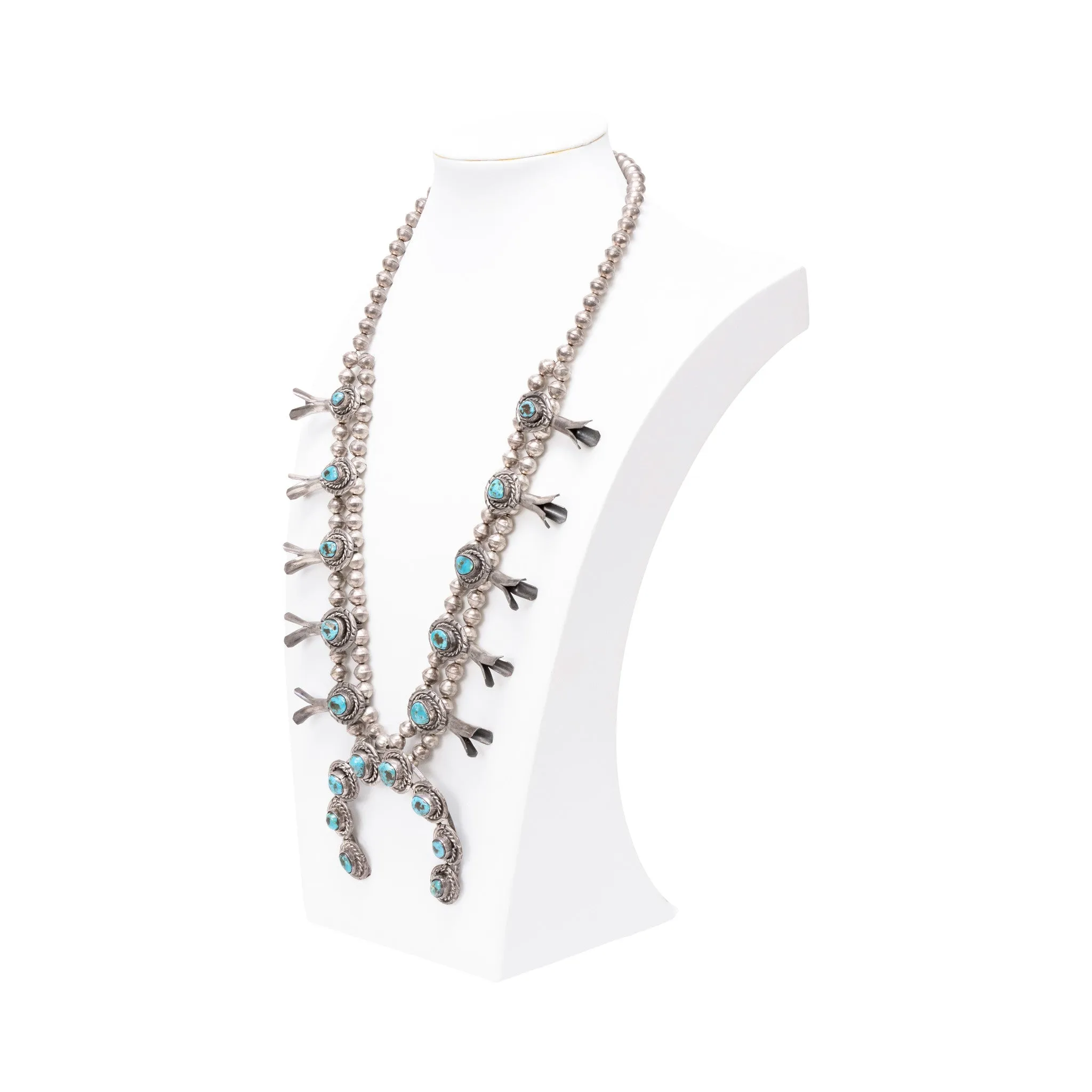 Navajo Kingman Squash Blossom Necklace