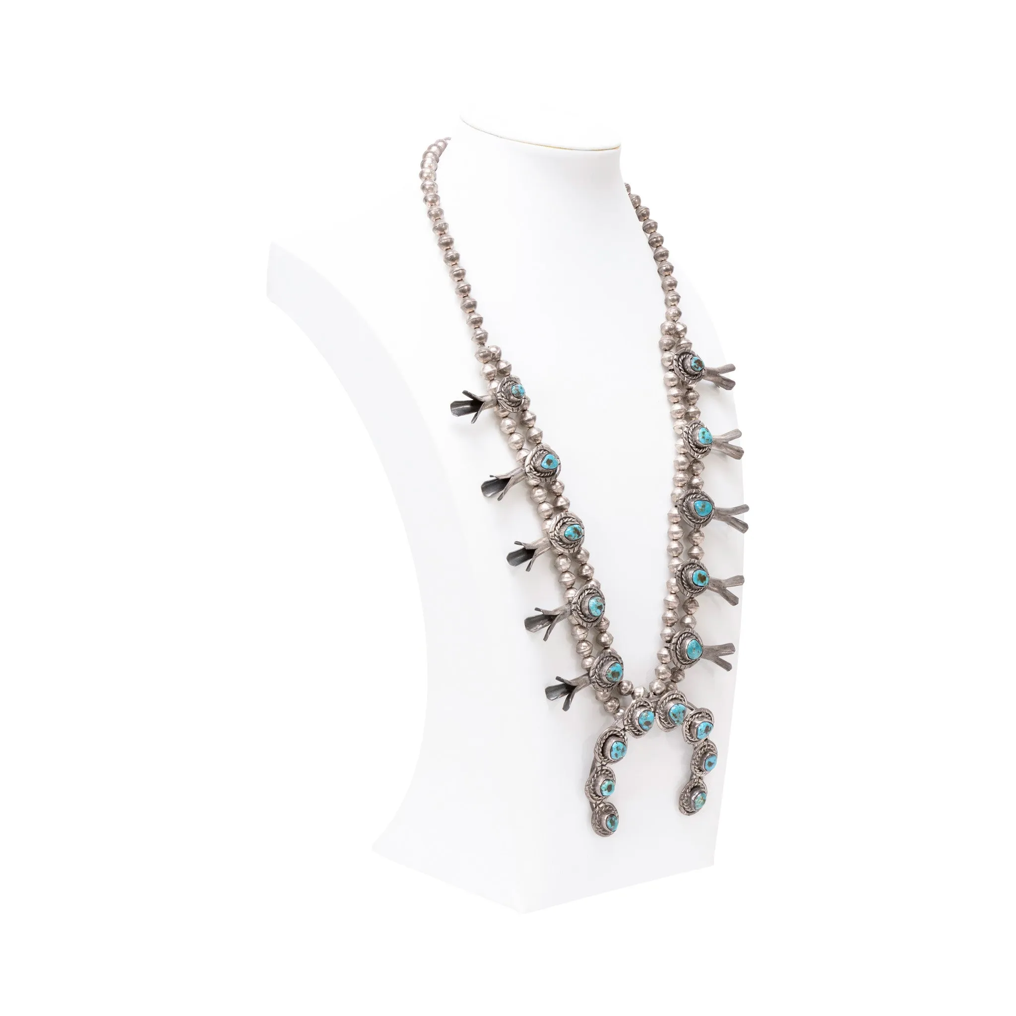 Navajo Kingman Squash Blossom Necklace