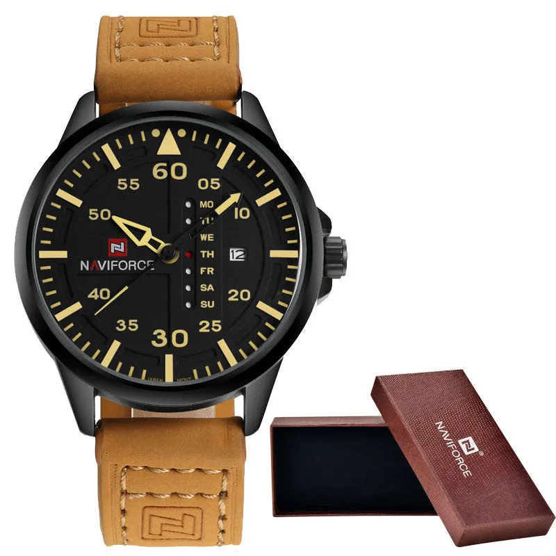 NAVIFORCE Top Brand Luxury Men's Sports Watches Men Waterproof Quartz Watch Man Leather Military Wrist watch Relogio Masculino