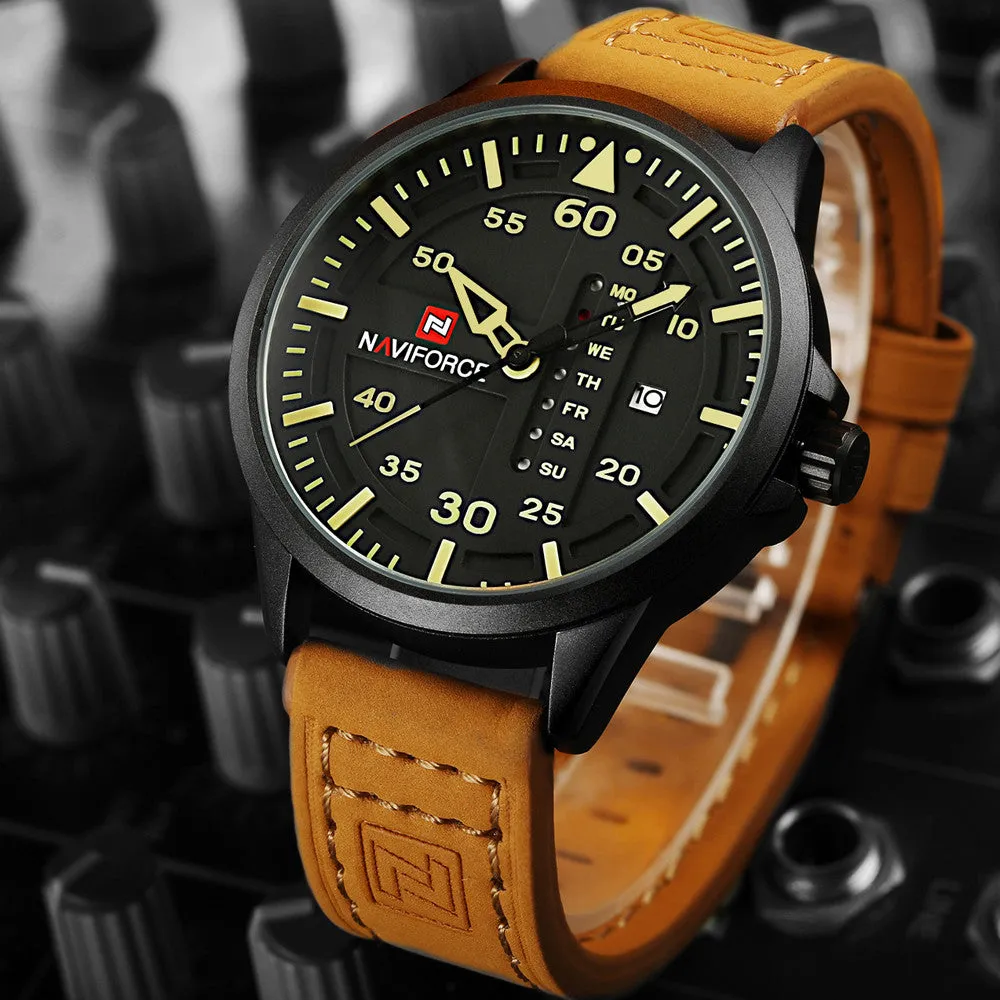 NAVIFORCE Top Brand Luxury Men's Sports Watches Men Waterproof Quartz Watch Man Leather Military Wrist watch Relogio Masculino