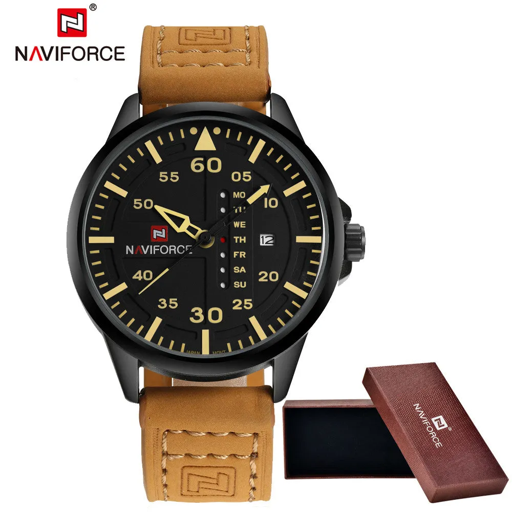 NAVIFORCE Top Brand Luxury Men's Sports Watches Men Waterproof Quartz Watch Man Leather Military Wrist watch Relogio Masculino