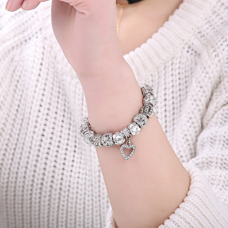 New Brand Design 925 Unique Silver Gold Charms Crystal Beads Bracelets For Women Original Luxury Bracelets Pulseira Gift