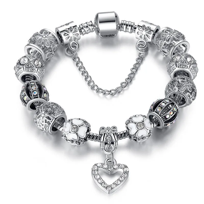 New Brand Design 925 Unique Silver Gold Charms Crystal Beads Bracelets For Women Original Luxury Bracelets Pulseira Gift