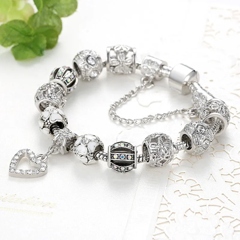 New Brand Design 925 Unique Silver Gold Charms Crystal Beads Bracelets For Women Original Luxury Bracelets Pulseira Gift