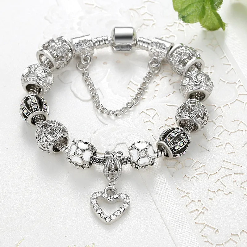 New Brand Design 925 Unique Silver Gold Charms Crystal Beads Bracelets For Women Original Luxury Bracelets Pulseira Gift
