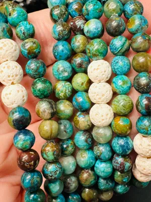 NEW! Chrysocolla Lava Bead Bracelet | 6mm | Gemstone | Womens