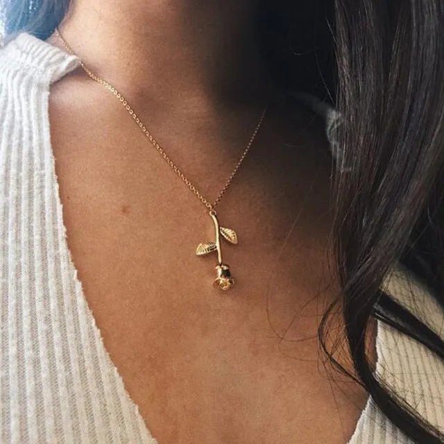 New Fashion Rose Flower Pendant Necklace Trendy Women's Simple Chorker Necklace Brinco Birthday Gift Whosale Jewelry