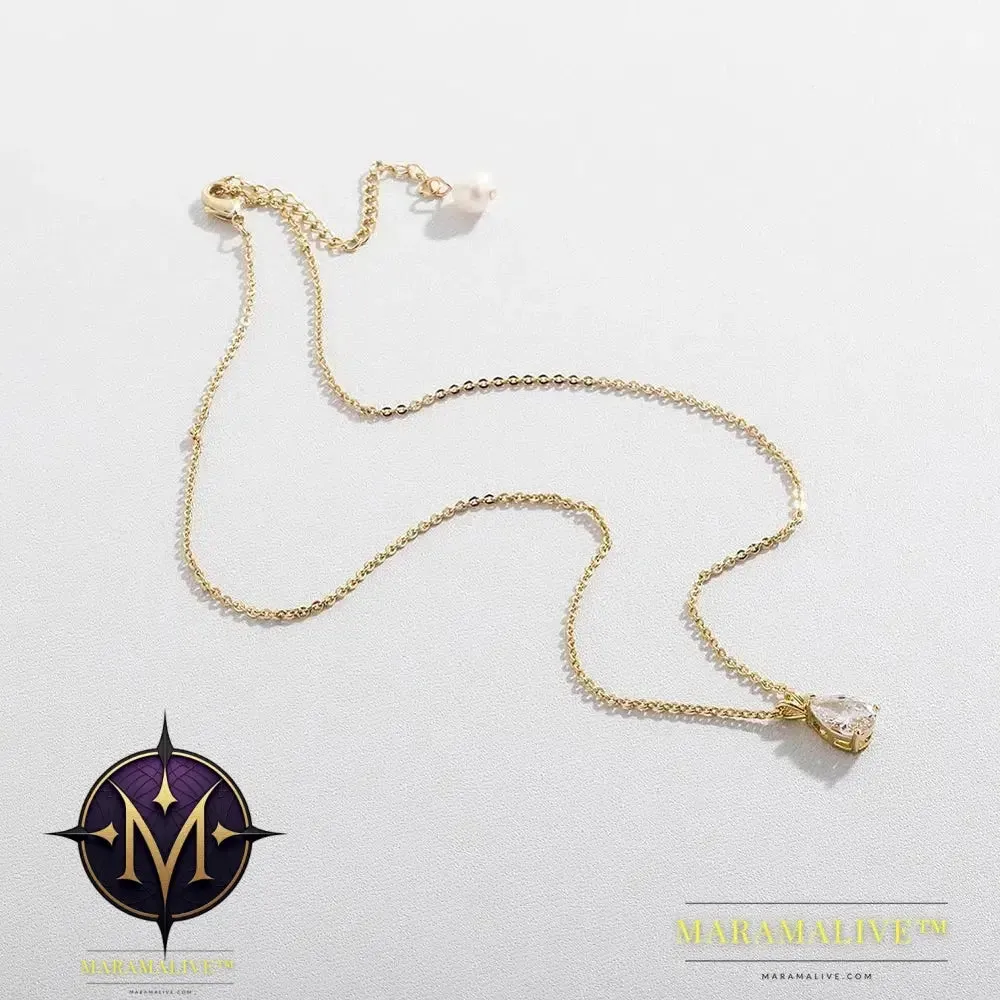 New Waterproof Color Retention Drop Pendant with Pearl Tail Women's Necklace Simple and Elegant Wedding Jewelry