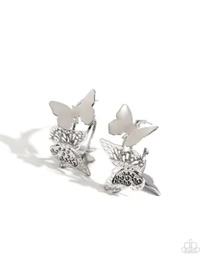 No WINGS Attached - Silver - Butterfly Paparazzi Hoop Earrings