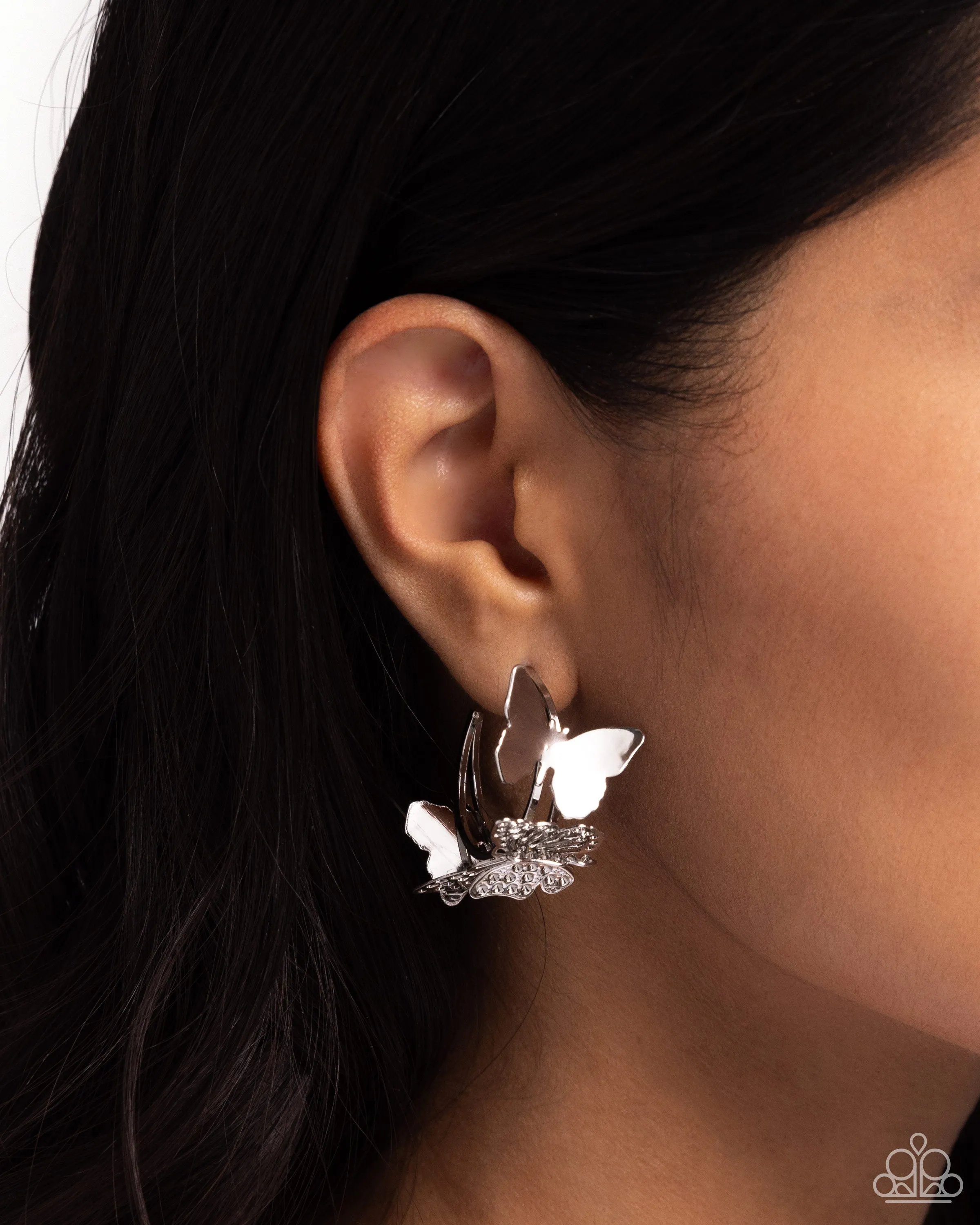 No WINGS Attached - Silver - Butterfly Paparazzi Hoop Earrings