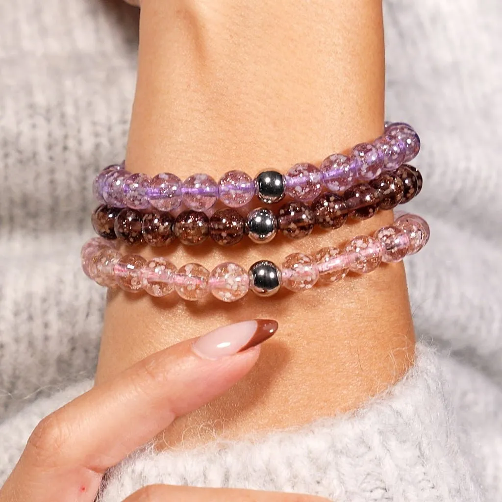 Nogu Rosewater | Silver | Firefly Glass Macrame Bracelet