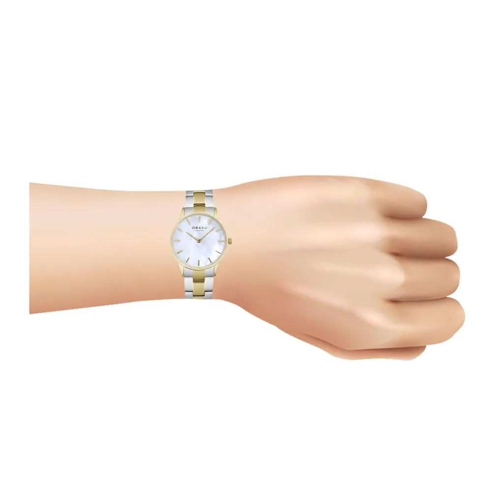 Obaku Women's White Round Dial With Two Tone Bracelet Analog Watch, V247LXGWSF