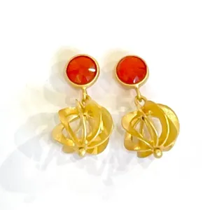 Orange Carnelian Gold Vermeil Filigree Dangles 1.18”