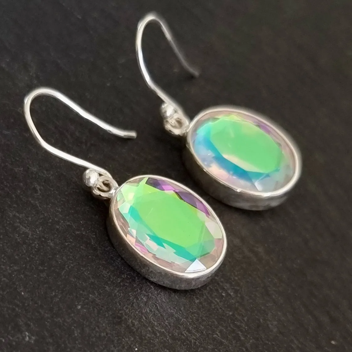 Oval Mystic Mercury Mist Topaz Silver Earrings, 14mm x 10mm, FQZE14