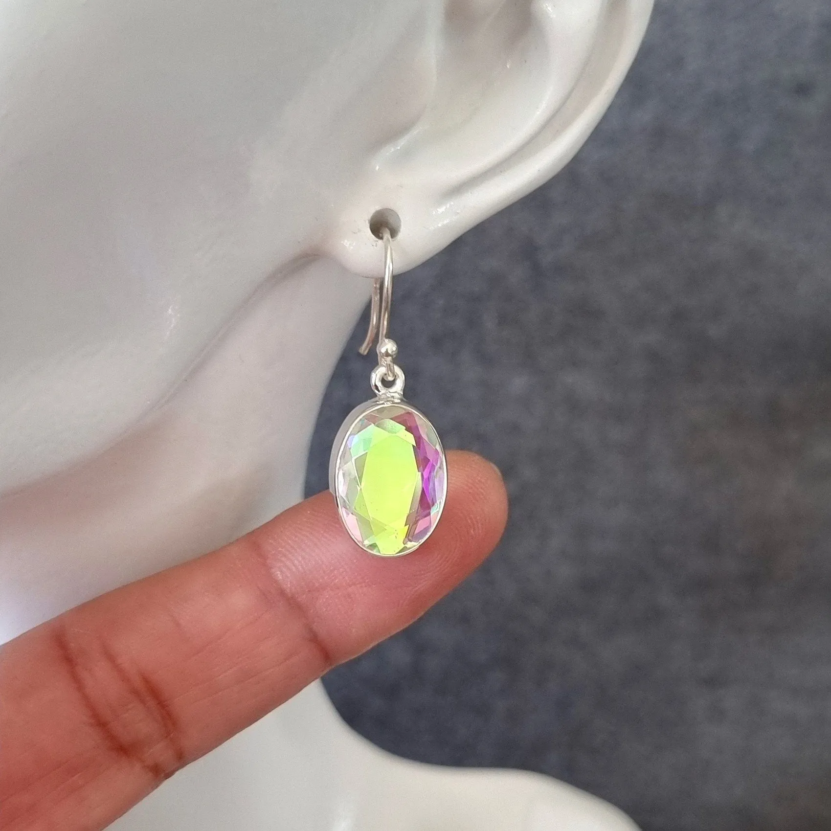 Oval Mystic Mercury Mist Topaz Silver Earrings, 14mm x 10mm, FQZE14