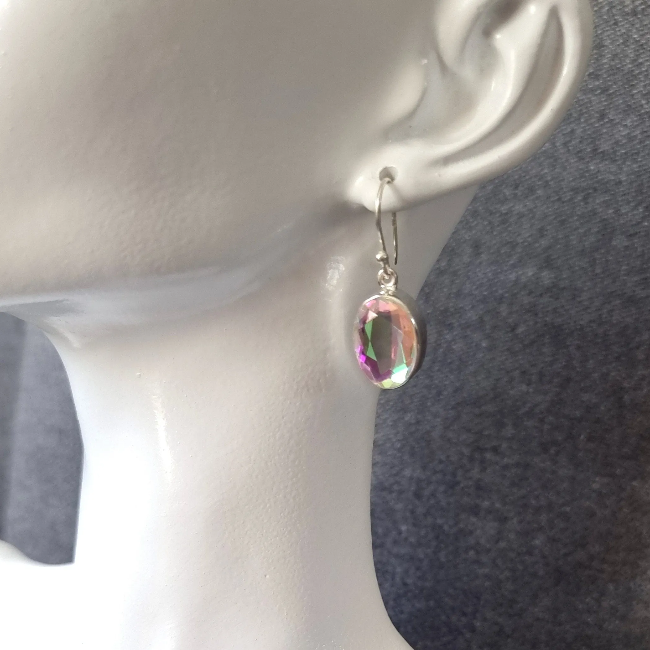 Oval Mystic Mercury Mist Topaz Silver Earrings, 14mm x 10mm, FQZE14