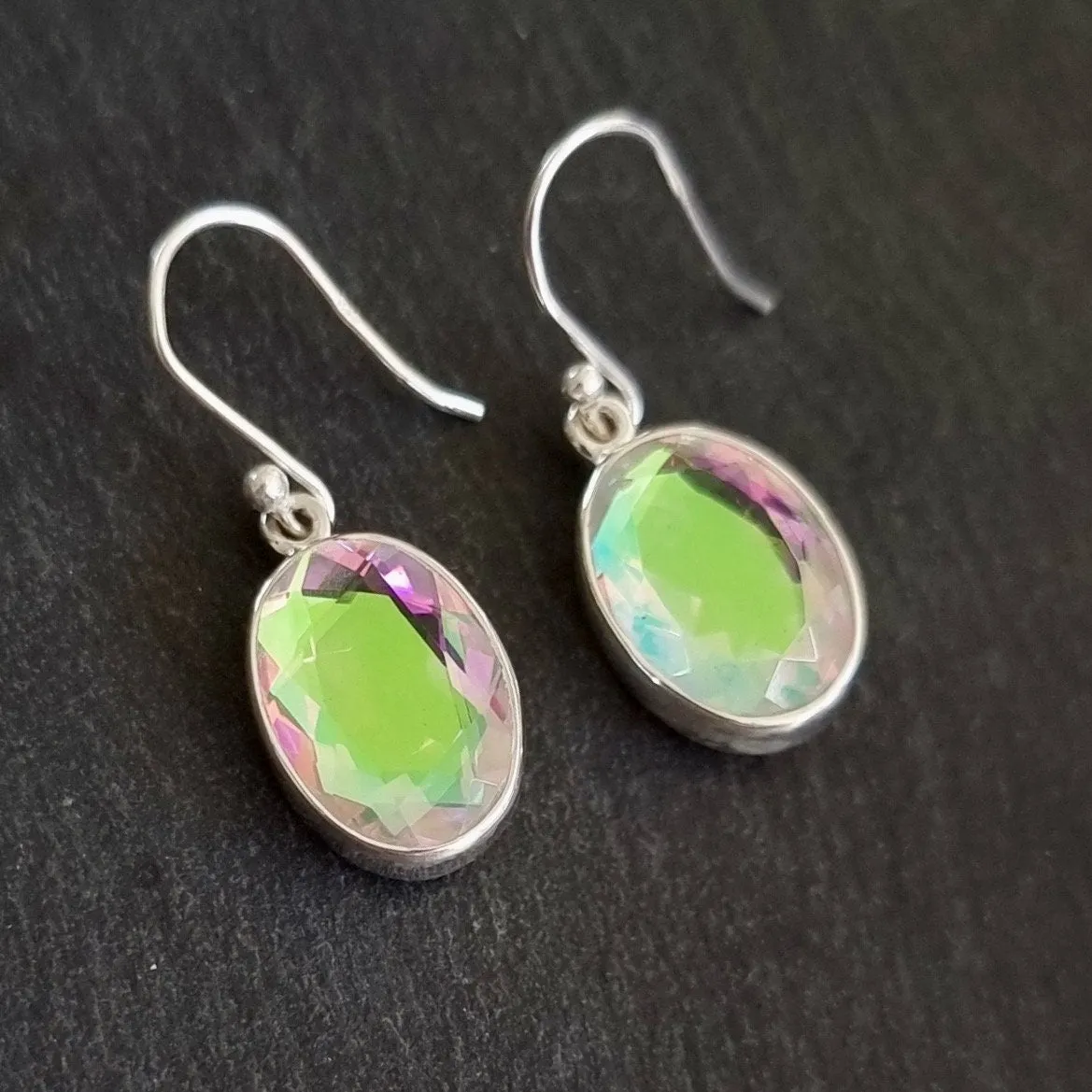 Oval Mystic Mercury Mist Topaz Silver Earrings, 14mm x 10mm, FQZE14