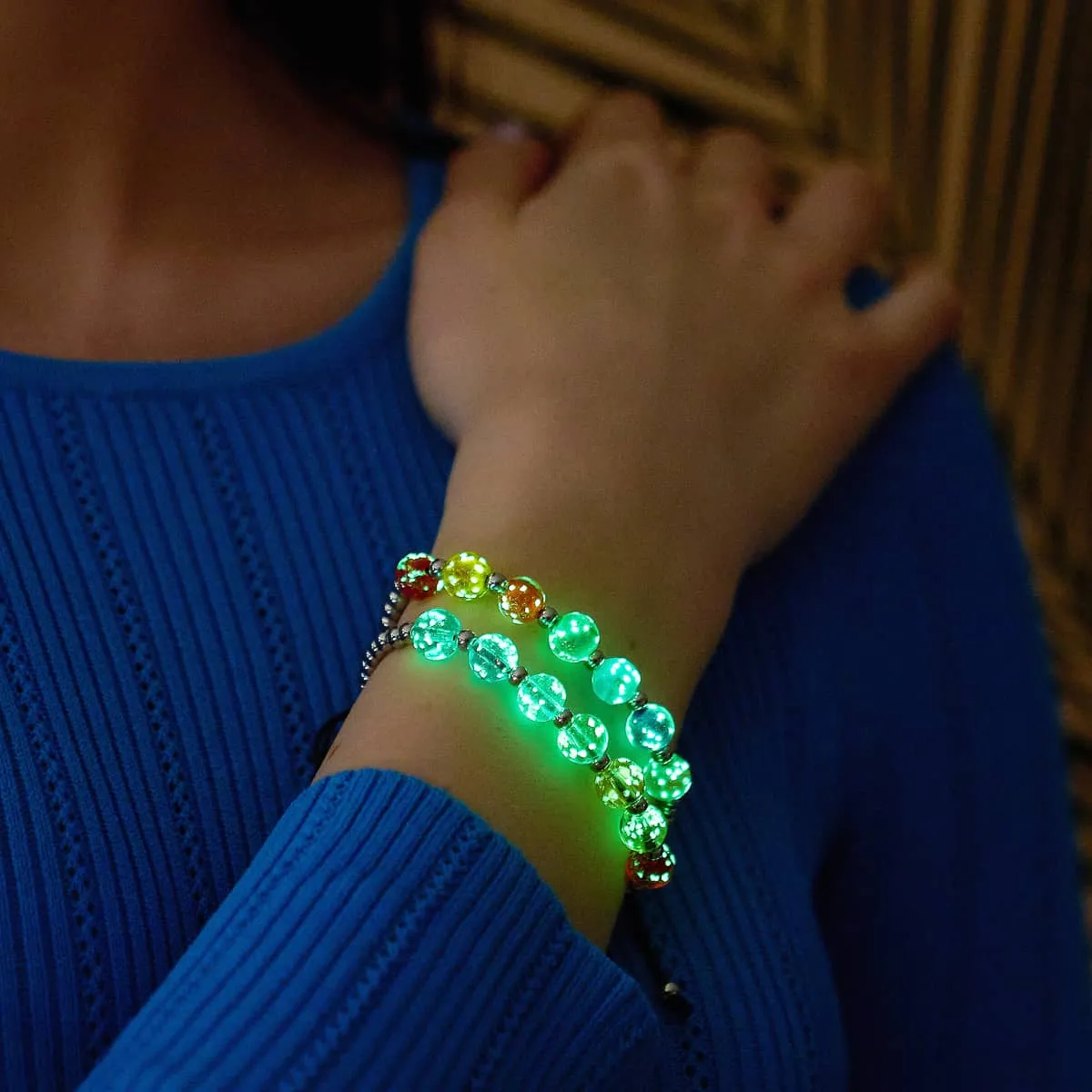 Over The Rainbow | Silver | Clear Firefly Glass Chakra Bracelet