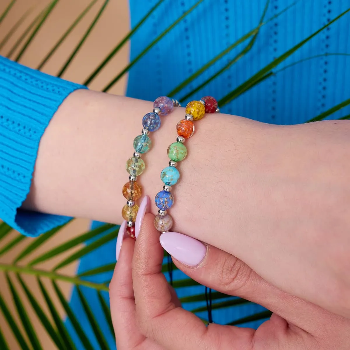 Over The Rainbow | Silver | Clear Firefly Glass Chakra Bracelet