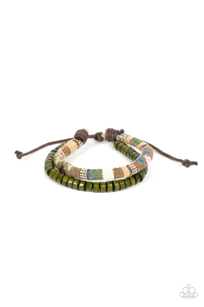 Pack Your Poncho - Green - Wooden Bead Woven Cord Paparazzi Urban Pull Cord Bracelet