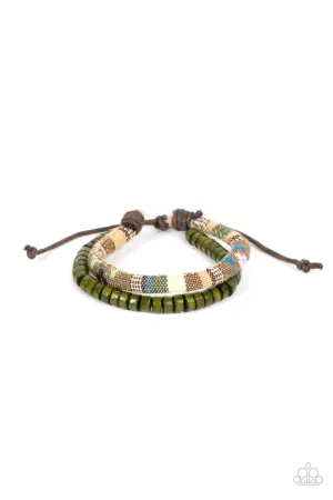 Pack Your Poncho - Green - Wooden Bead Woven Cord Paparazzi Urban Pull Cord Bracelet