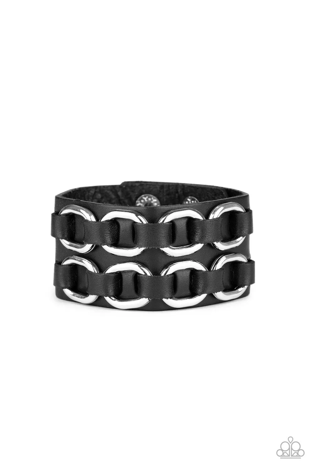 Paparazzi Throttle It Out - Black Leather Band Bracelet