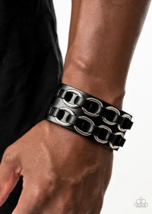Paparazzi Throttle It Out - Black Leather Band Bracelet