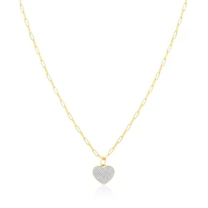 pave white zircon heart charm necklace