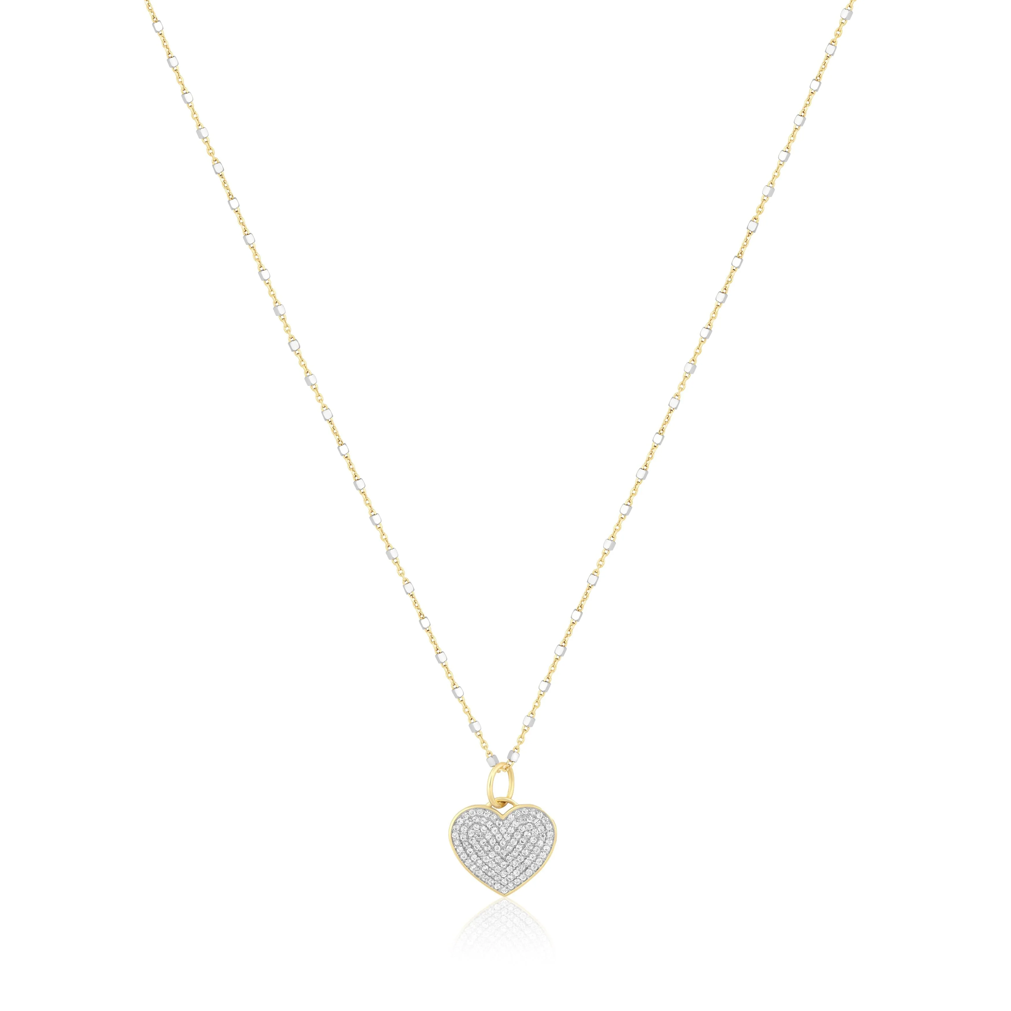 pave white zircon heart charm necklace
