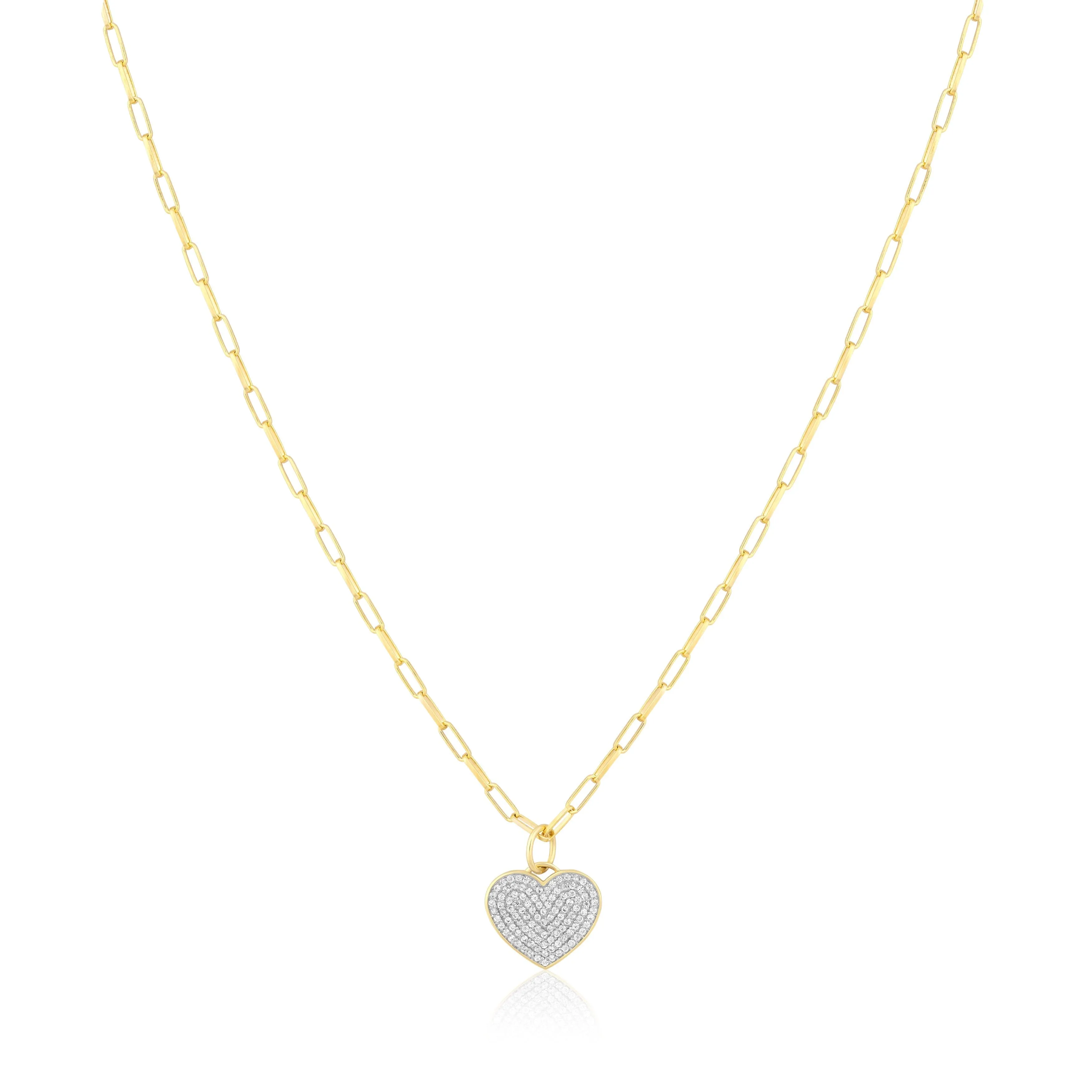 pave white zircon heart charm necklace