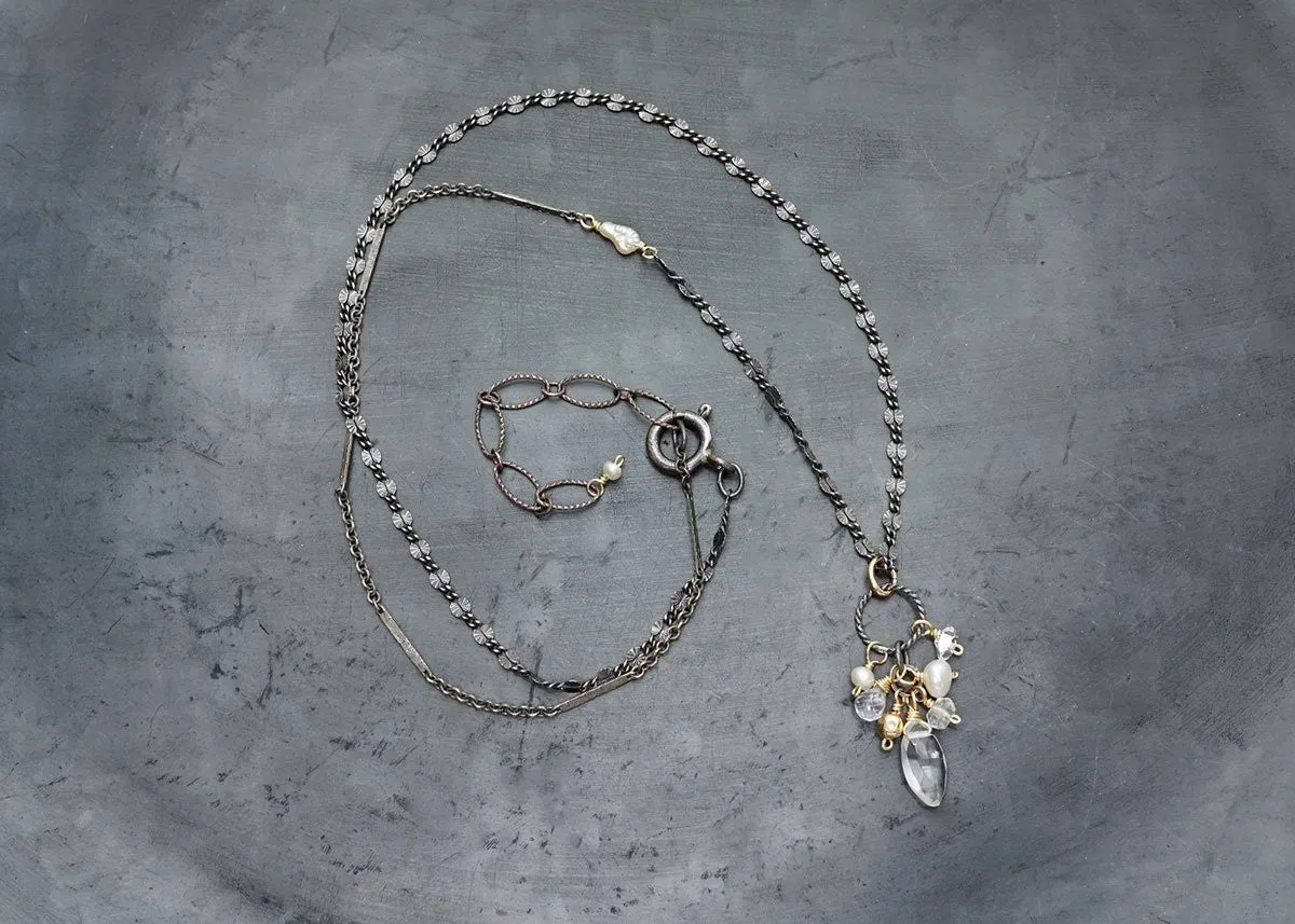 PEARL & QUARTZ CLUSTER NECKLACE