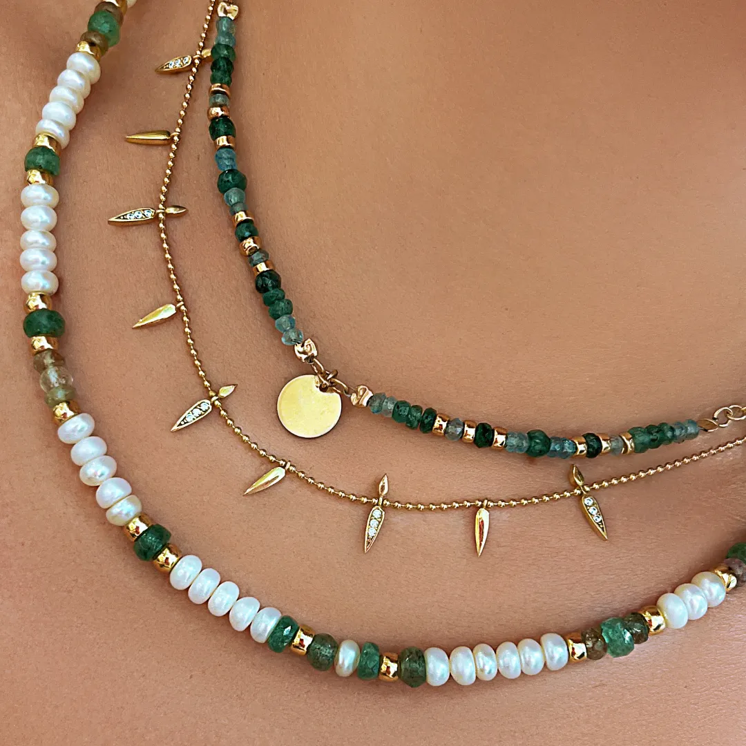 Pearl Emerald and Tourmaline Chunky Necklace