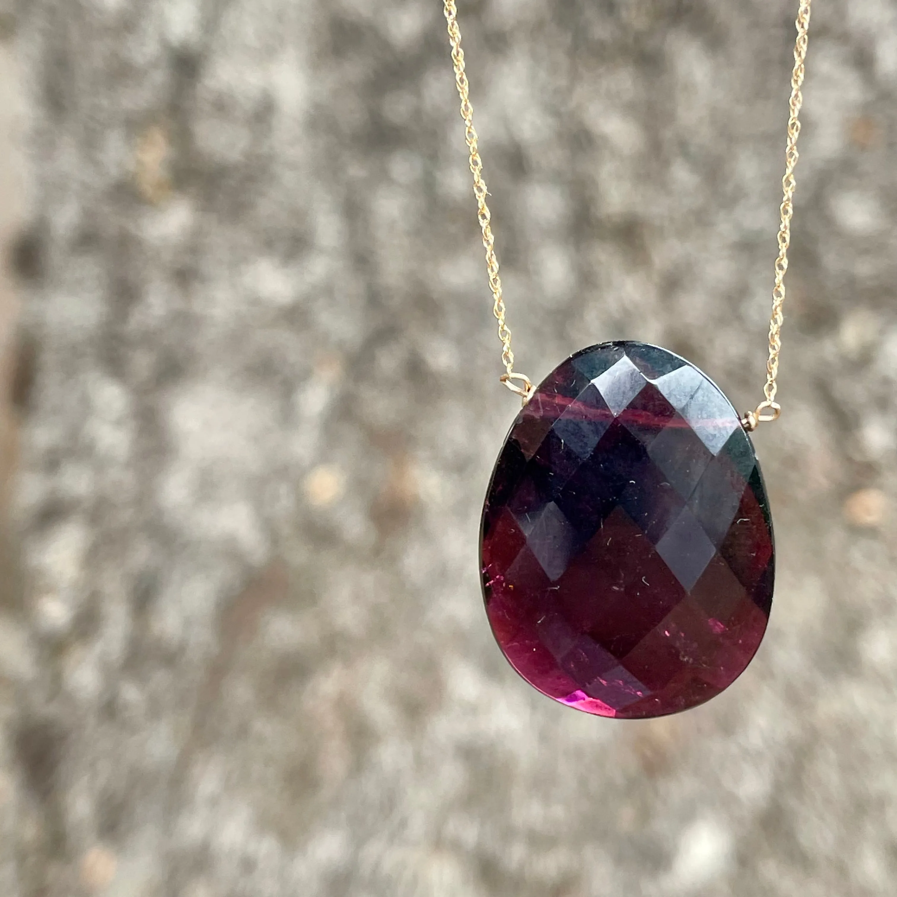 Pink Tourmaline Gemstone Slice Necklace