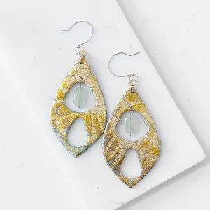 Polymer Clay Earrings , Gold Foil Earrings, statement Earrings, Green Earrings-