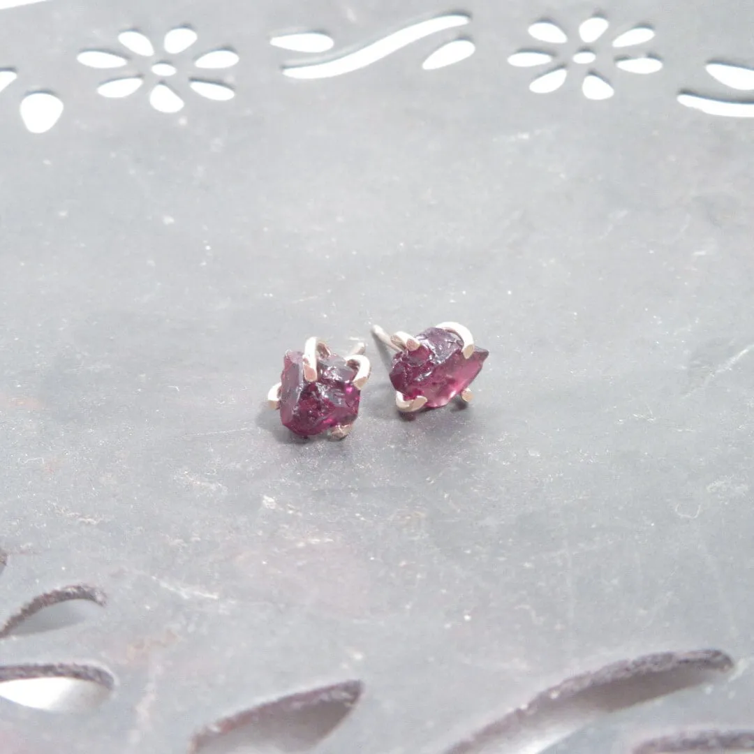 Post Earring Raw Gemstone Garnet Choose Your Metal