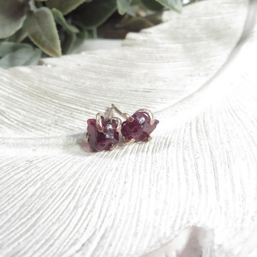 Post Earring Raw Gemstone Garnet Choose Your Metal